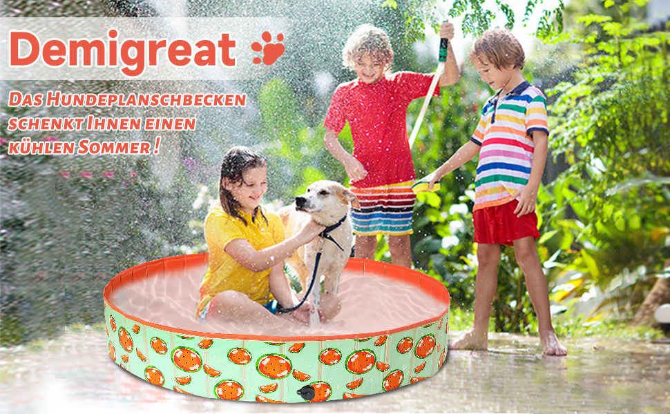 Надувний басейн для собак великих та маленьких порід, 80/120/160 см, складаний, портативний, екологічний PVC, (S:80x20 см, кавун)