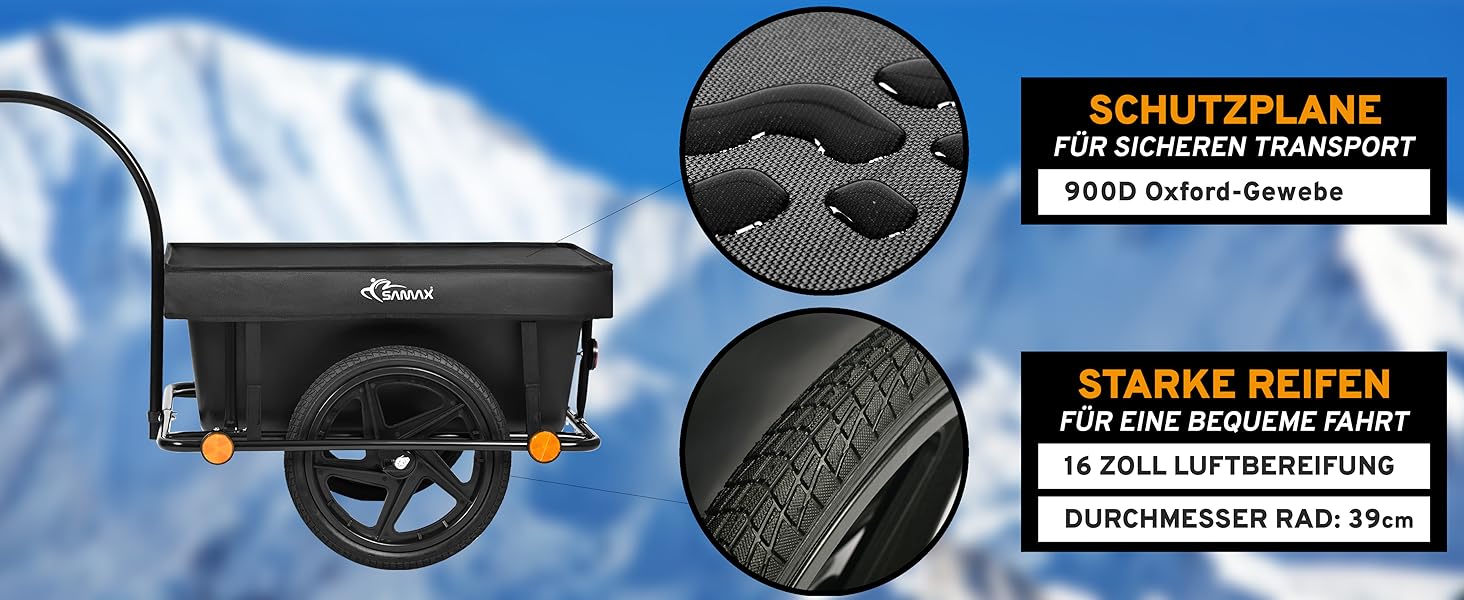 Причіп для велосипеда SAMAX Mountain 90л, 80кг з захисним тентом та з'єднувальною схемою