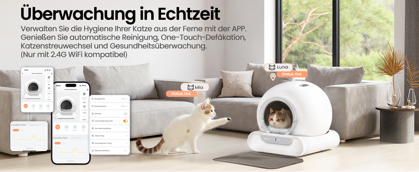 Автоматичний лоток для котів LELO PAWS, 65л, самоочищення, з контролем запаху, керування через APP, електричний, XXL, для кількох котів, білий