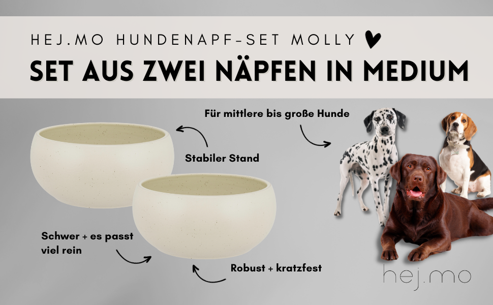 Набір мисок для собак середніх та великих порід | Кремовий | 2 шт. діаметром 20 см та об'ємом 1,8 л | Кераміка | Можна мити в посудомийній машині | Стійкий до подряпин та укусів | Міцний набір мисок для корму та води для собак середніх та великих порід