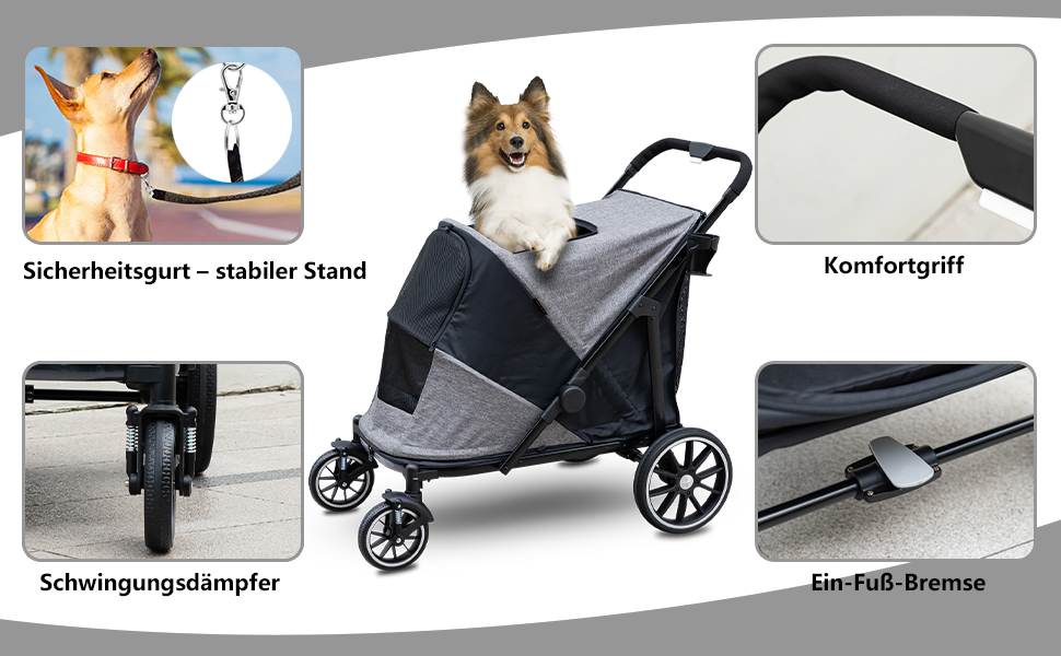 Візок для собак Quolliter: складаний, до 50 кг, для великих собак та котів, сірий, 100 x 48 x 96 см