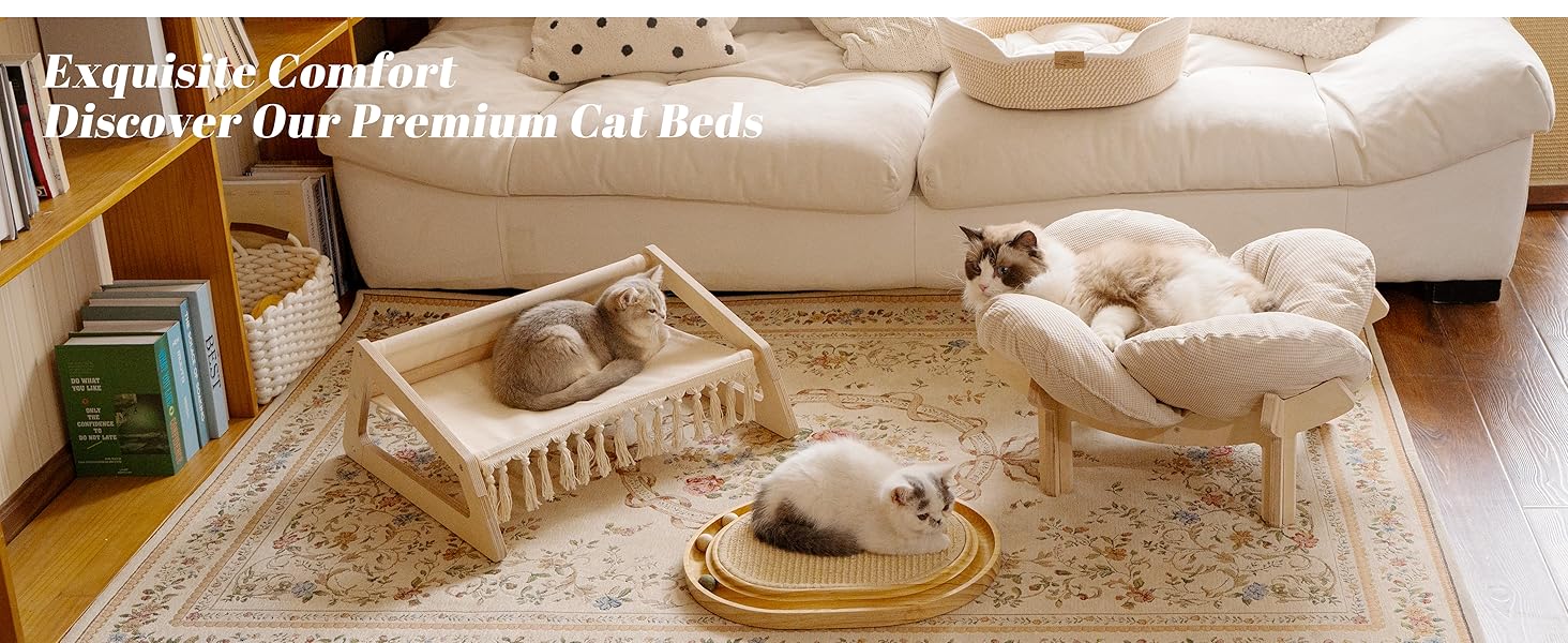 Кішка ліжко CheerPals, софа для котів з берези та бавовни, 53 x 48 см, стілець для сну, меблі для котів, підходить для літа