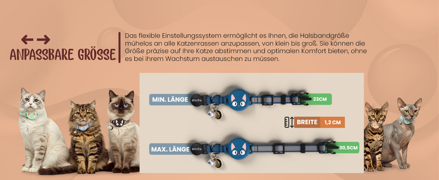 Нашийник для котів KittyTag з аксесуарами, сумісний з Apple Airtag, світловідбиваючий та світосвітний, GPS, захист від задушення, регульований (темно-синій)