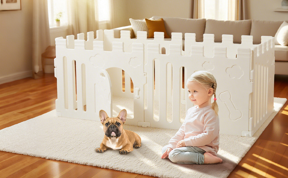 Клітка для цуценят 5+1 панель | Розширювана клітка для тварин в приміщенні з антиковзними ніжками та без інструментів - Білий 155 * 78 * 60 см