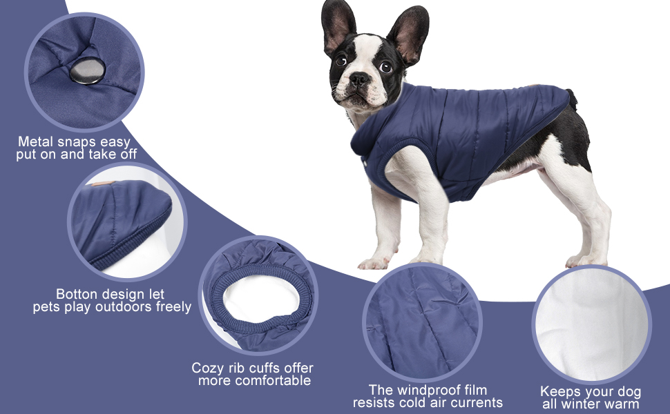 Тепла куртка для собак Meioro, зимова, з підкладкою, для французького бульдога, мопса, блакитна, XXL