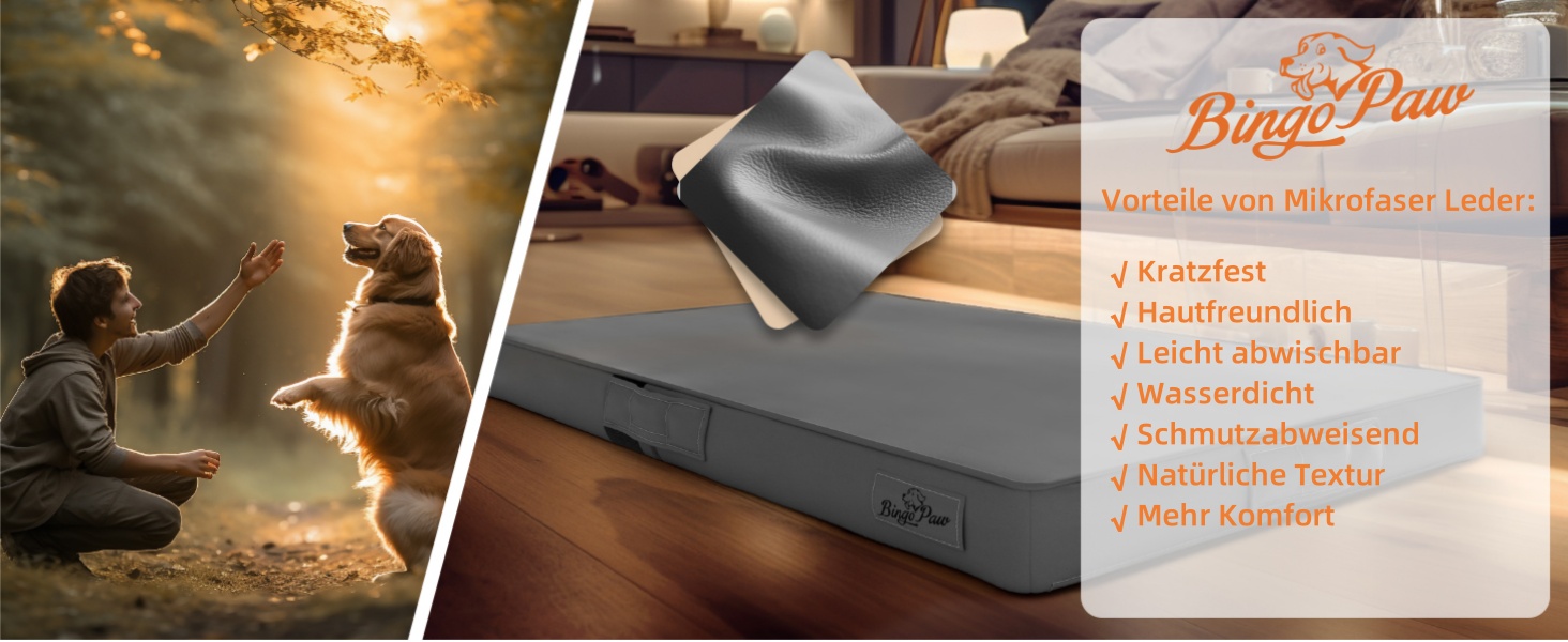 Ортопедичне собаче ліжко BingoPaw: велике, з м'якої PU шкіри, водонепроникне, 110x78x9 см