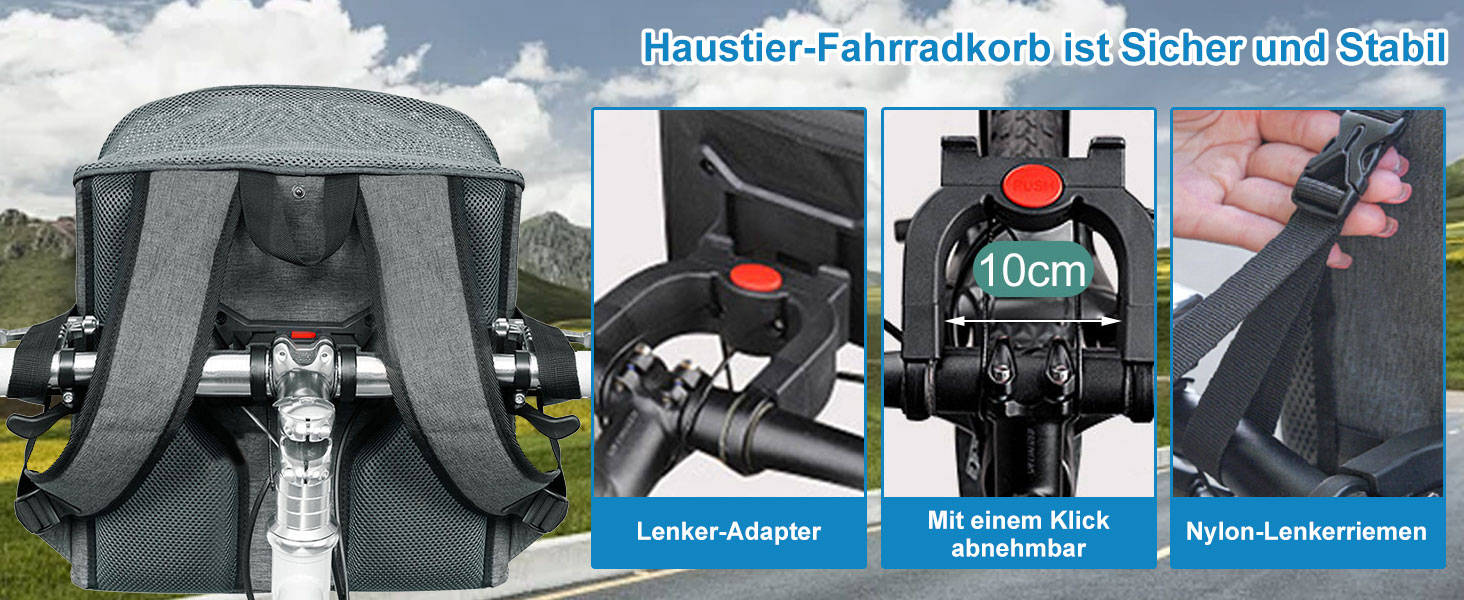 Велосипедний кошик для собак, сумка-переноска для тварин, кошик для собак на велосипед спереду (5 кг), дихаючий велосипедний кошик для собак спереду, складаний велосипедний кошик для собак спереду з адаптером для керма для їзди, кемпінгу (чорний)