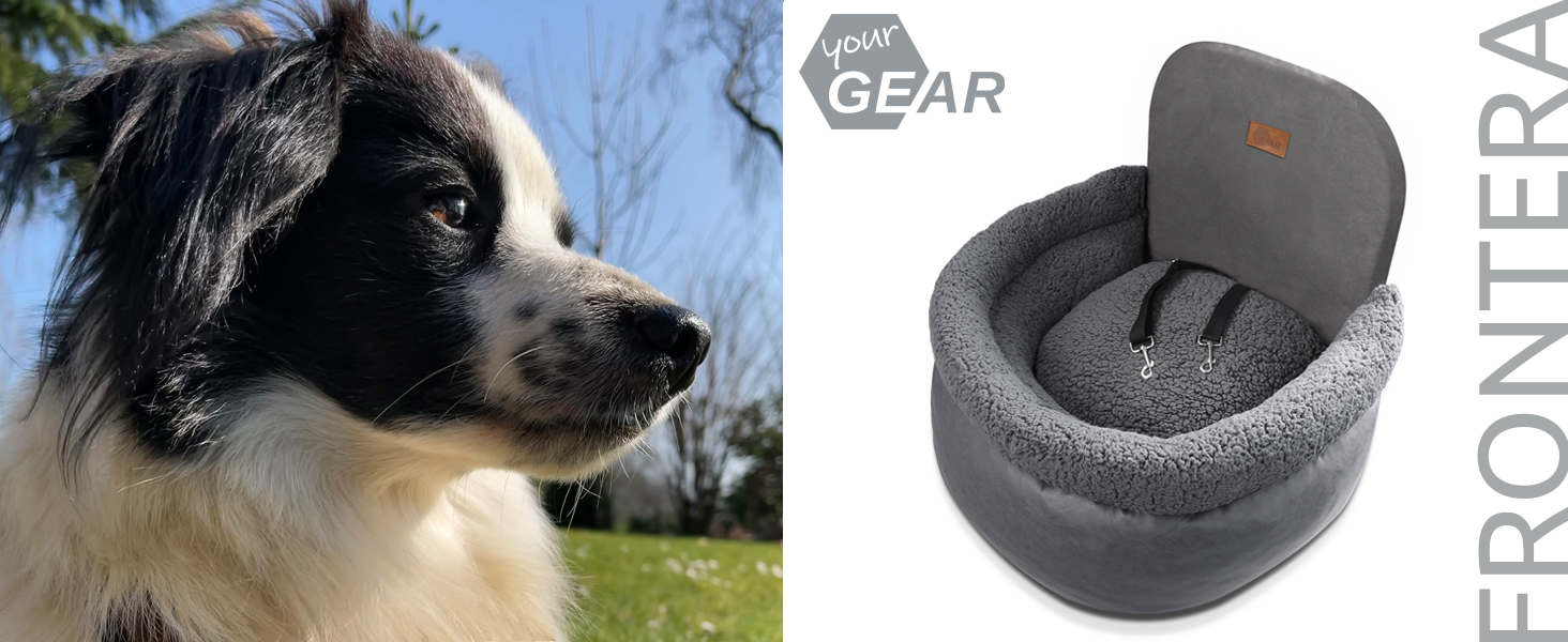 Автокрісло для собак GEAR Frontera – ортопедичне ліжко/кошик для собак, з ременем безпеки, знімний чохол, для маленьких та середніх собак, на передні та задні сидіння, з м'якого тедді