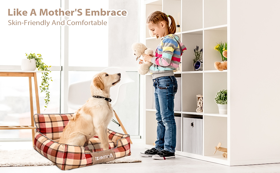 Ортопедичне ліжко для собак PETCUTE, середнього та великого розміру, знімний та миючий чохол, антиковзаюча поверхня, м'яке та комфортне, класичне, червоне