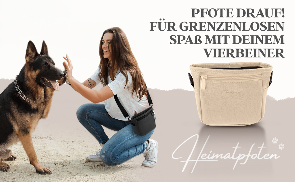 Сумка для ласощів для собак Heimatpfoten® з штучної шкіри, з магнітною застібкою на руці, чорна (S, Карамель)