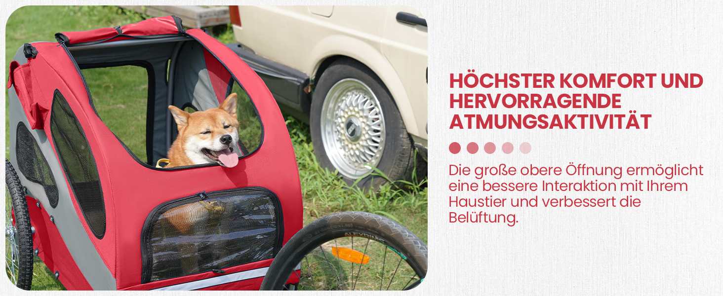 Причіп для собак до 30 кг, складний, з відбивачами, сумкою, м'яким внутрішнім простором та страхувальними ременями, червоний