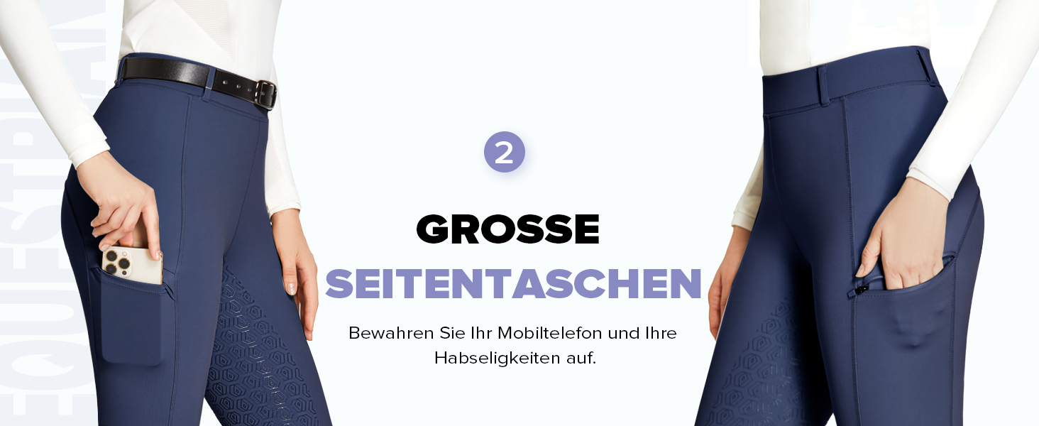 Легінси для їзди верхи FitsT4 з силіконовим покриттям, кишенею для телефону та петлями для ременя - чорний, розмір S