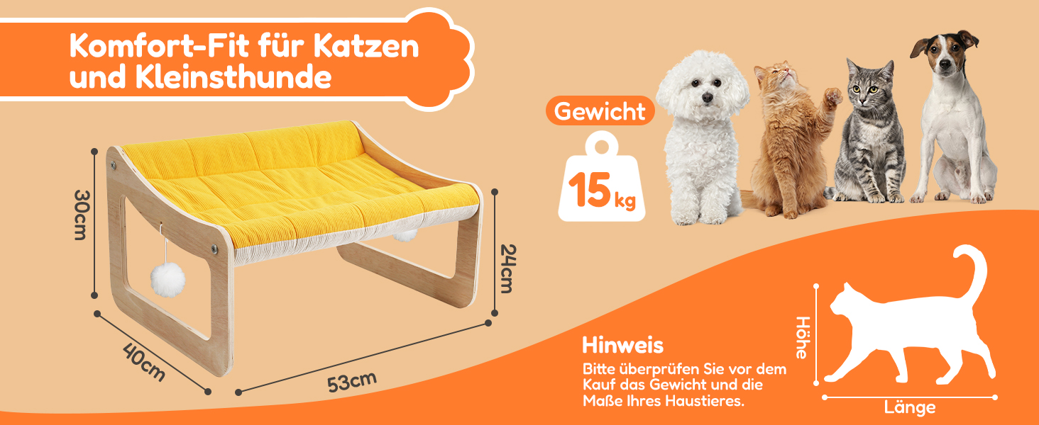 BSWAY Підвищене ліжко-софа для котів з дерева, сонячно-жовтий колір, 53x40 см, стильний котячий стільчик з знімним чохлом для матраца, до 15 кг