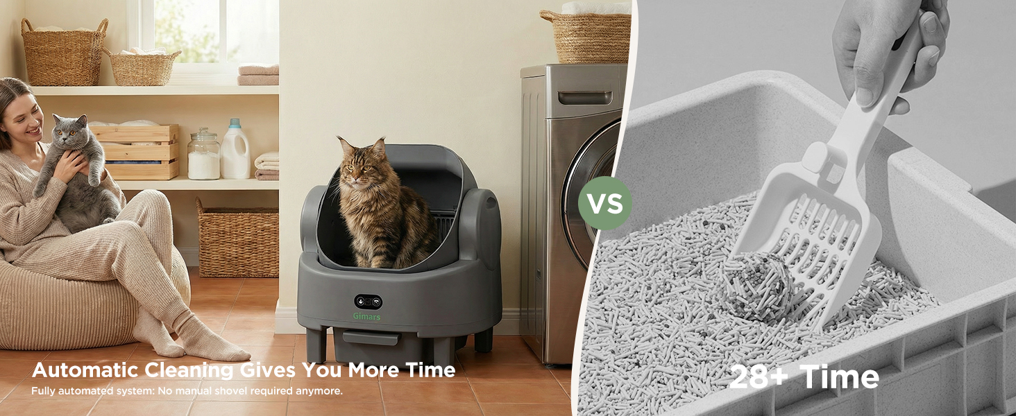 Автоматичний туалет для котів Gimars з відкритим дизайном для кількох котів та літніх тварин, з керуванням через додаток, датчиками безпеки, нейтралізацією запаху. В комплекті мішки для відходів та килимок. Сірий колір.