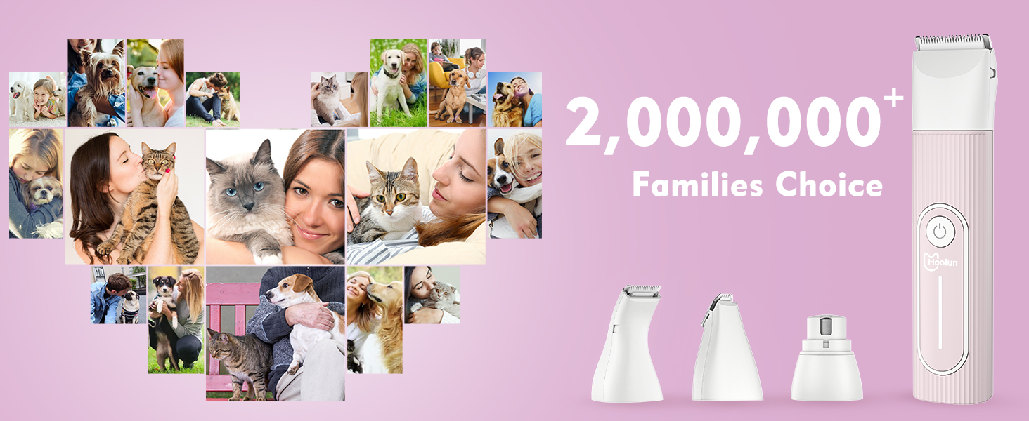 Машина для стрижки собак та котів Hoofun 4-в-1, бездротова, водонепроникна IPX7, професійна, з 4 насадками, для собак, котів, кроликів (рожева)