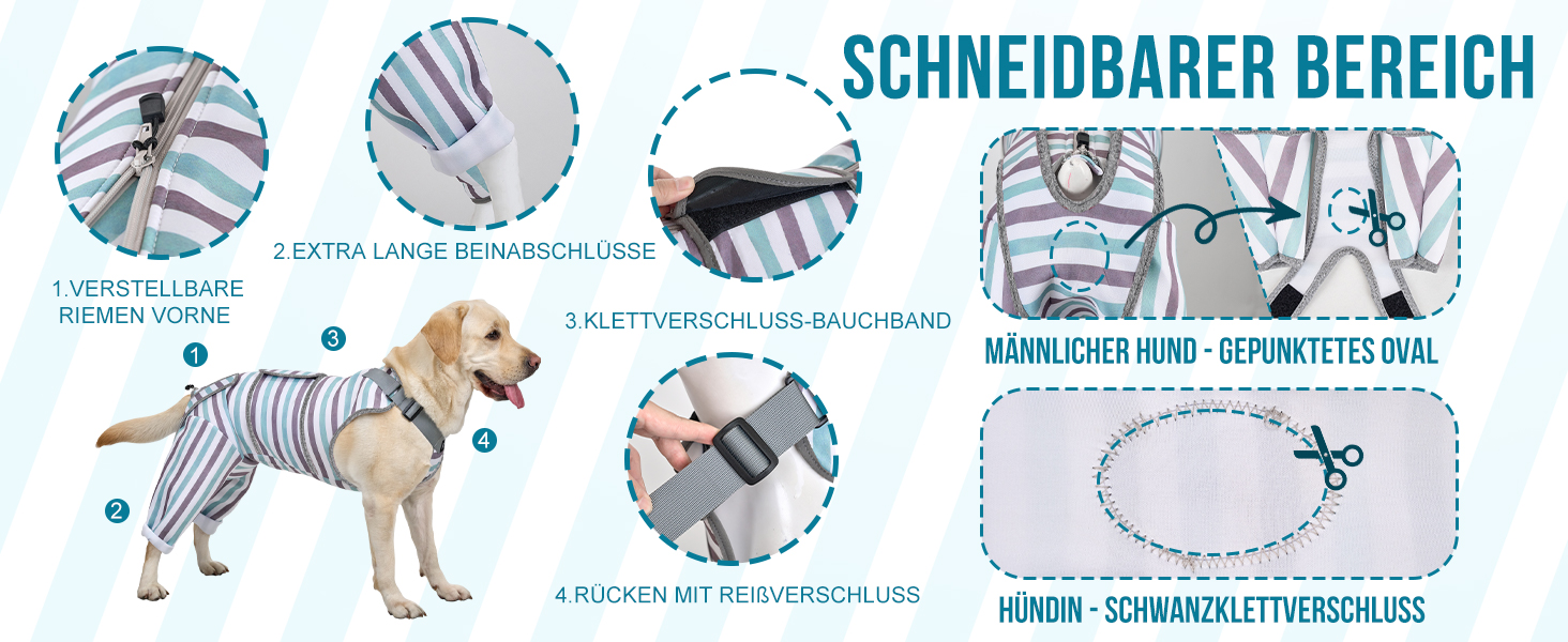 Комбінезон для собак після операції, дихаючий, для задніх лап, синій, XS (довжина спини 27-32 см, довжина лап 15 см)