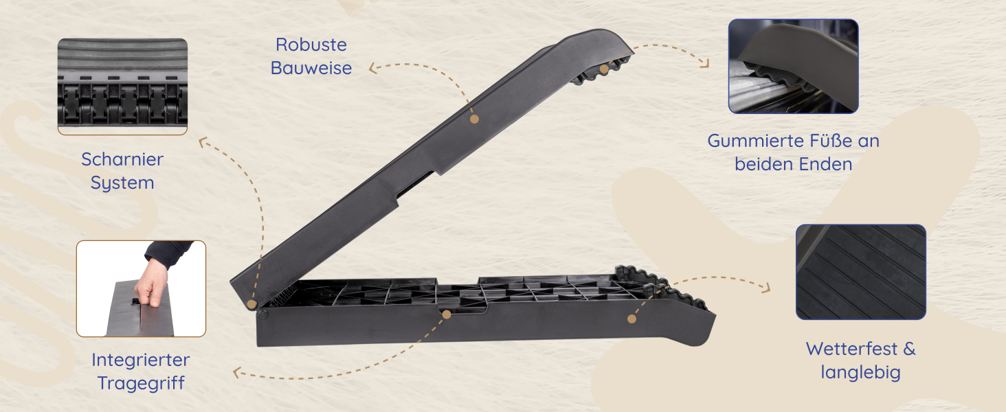 Рампа для собак у машину, складна – 174 см x 38 см – гумовий антиковзкий килимок – для великих собак, авто/SUV – вантажопідйомність 85 кг – темно-сіра