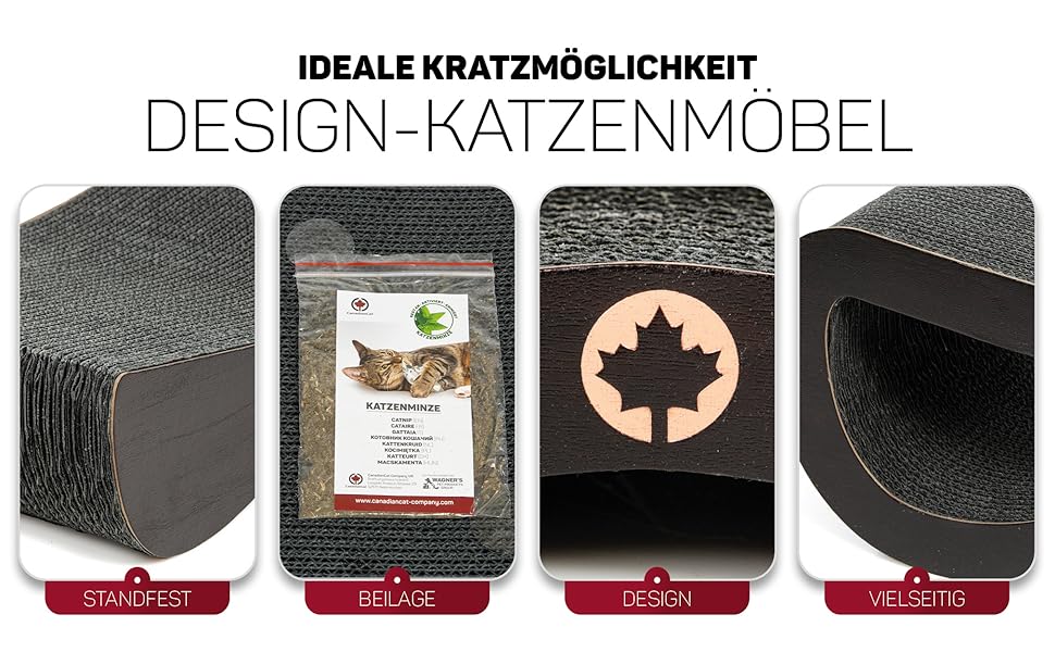 CanadianCat Company Преміум когтеточка-лежак для котів Orbit + Satellite, набір з гофрованого картону з котячою м'ятою, маленький, чорний