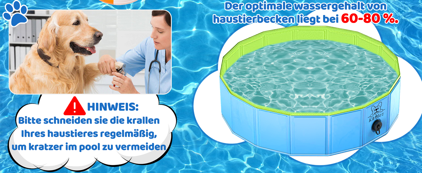 Басейн для собак KHOLEZ 120 x 30 см - складаний, портативний, з килимком та зливом