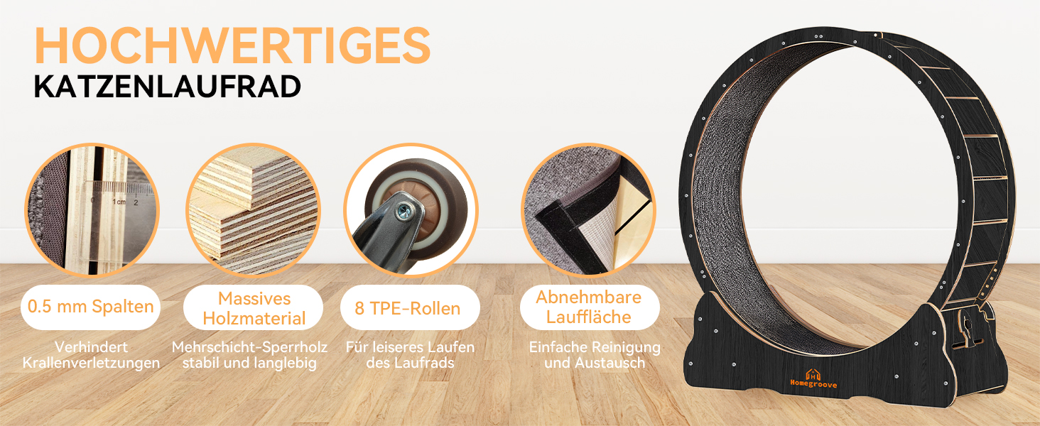 Катання для котів Homegroove, 113 см, XL: бігове колесо для дому, для зниження ваги та здоров'я котів