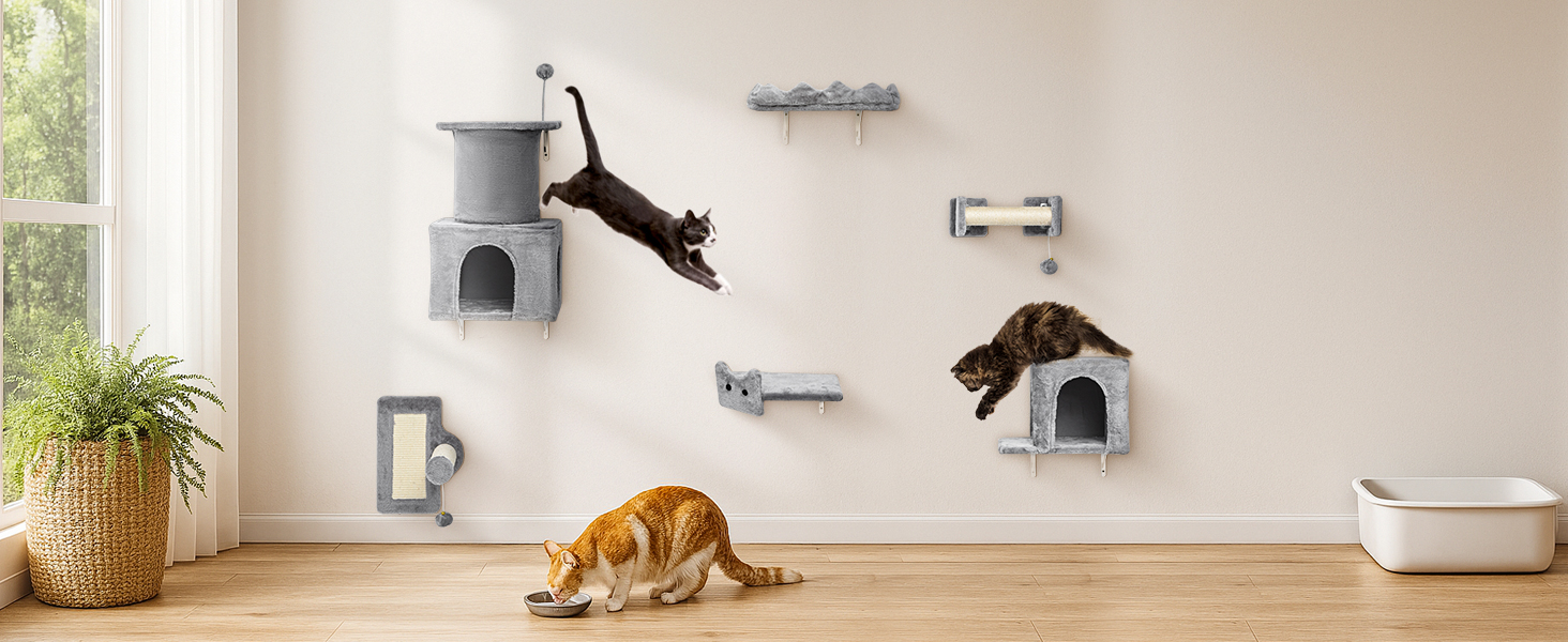 Комплекс для котів BYBYME з гамаком, ліжком та когтеточками, 6 предметів, сірий