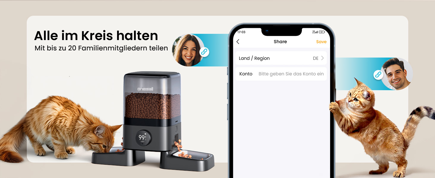 Автоматичний годівниця для котів Oneisall 5L з двома мисками, керування через додаток, Wi-Fi, PF10DAE