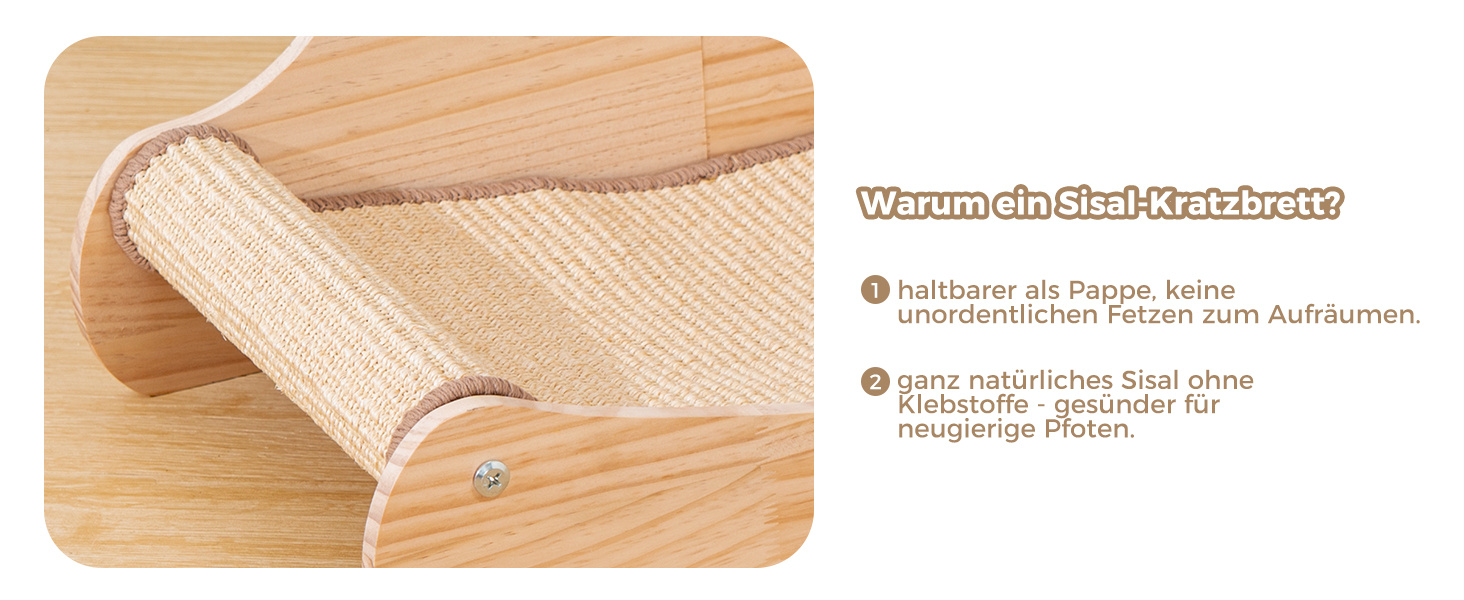 Кігтеточка Avont з сизалю та дерева, лежанка для котів, м'які когтешлі для сну