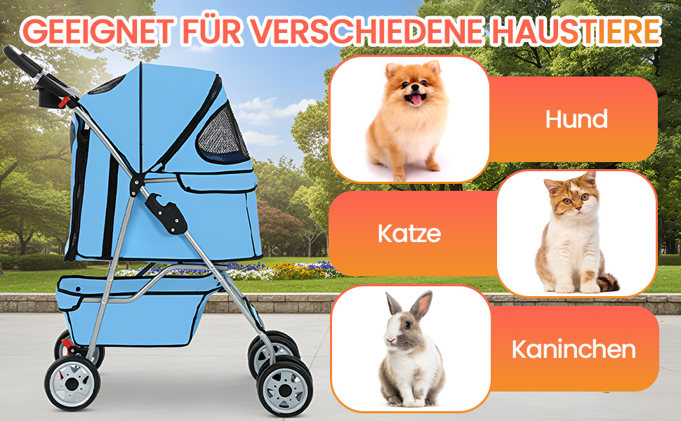 Візок для собак та котів, складний, блакитний, до 15 кг, з кошиком та килимком