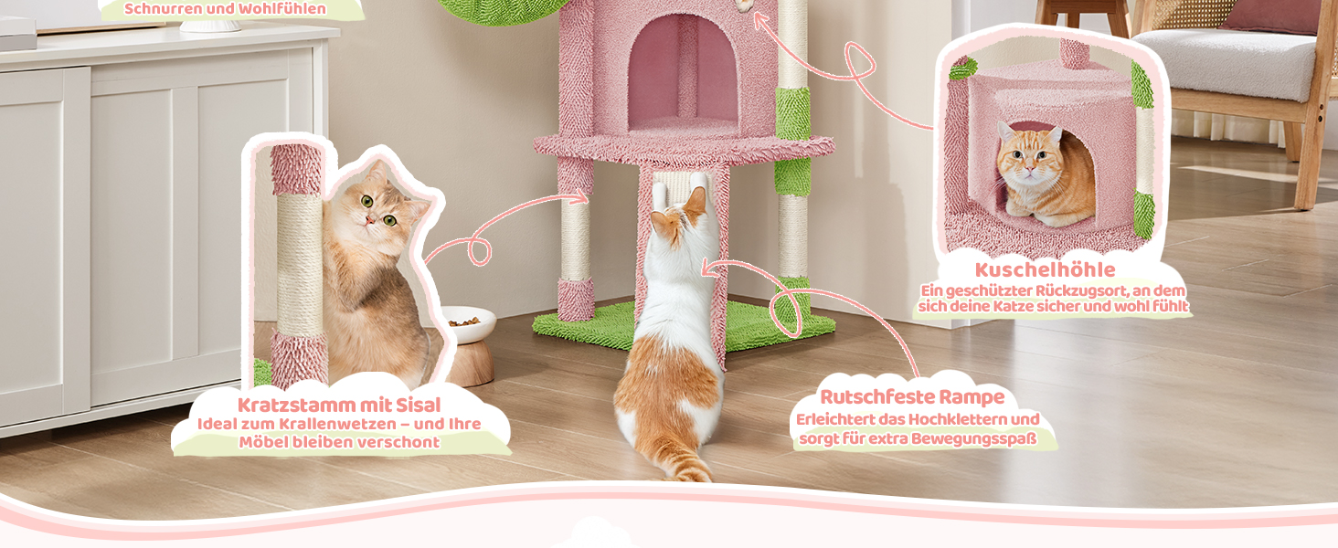 Когтеточка-будинок для котів Yaheetech Kaktus, 106.5 см, бежево-коричнева, з оглядовою платформою та печереєю