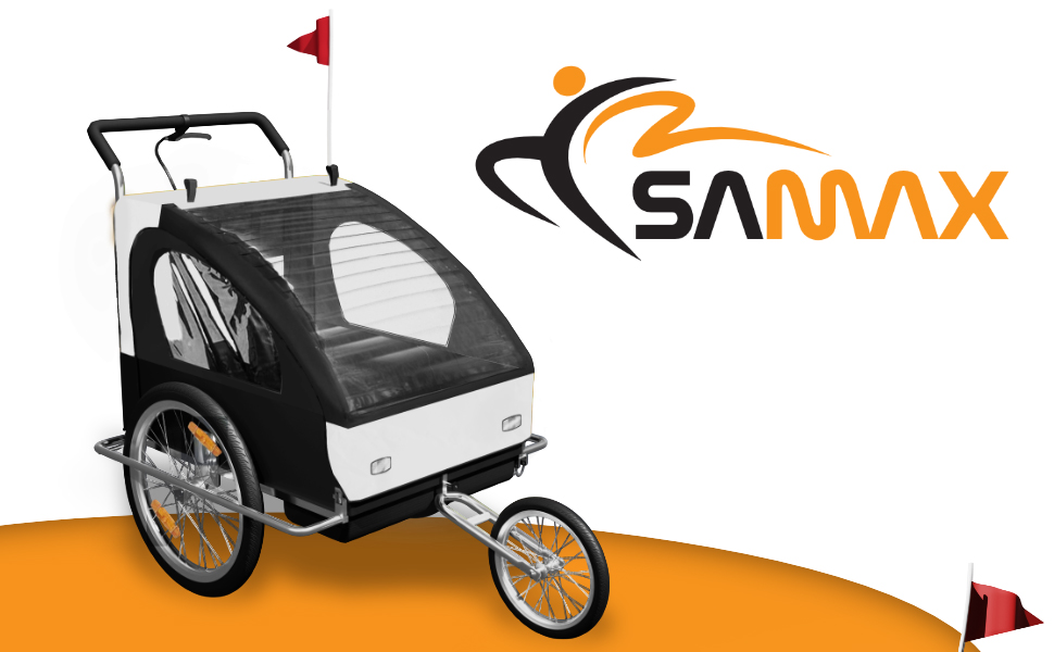 SAMAX Fahrradanhänger Jogger 2в1: Дитячий велопричіп-коляска для 2 дітей, підвісна вісь, білий/чорний - срібна рама