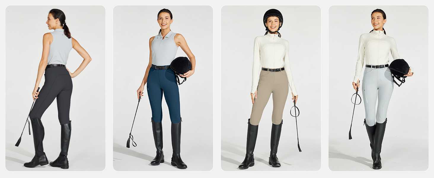 Жіночі рейтлеггінси WILLIT з силіконовим повноцінним покриттям, висока талія, кишені на блискавці, петлі для ременя, еластичні штани для верхової їзди, колір хакі