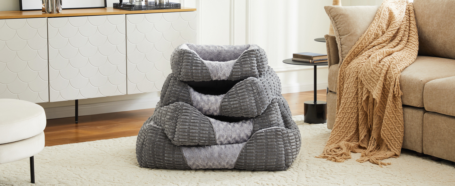 Велике собаче ліжко з неслизьким дном, кошик для собак/диван для домашніх тварин з тканини корд, піднятий борт, для лабрадора, німецької вівчарки, 89x64x23 см, сірий колір