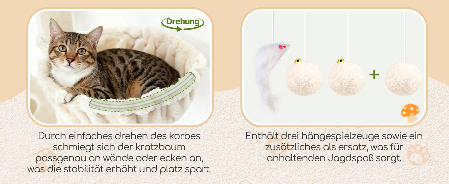 Комплекс для котів Globlazer Beige XXL 204 см з платформами, будиночками та іграшками для великих котів
