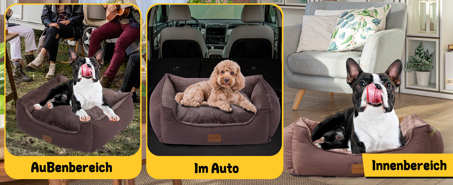 Ортопедичне ліжко для собак маленьких та середніх порід, 52x41x16 см, м'яке та зручне, кошик для собак з високим бортиком, знімний та пральний чохол, неслизьке, для дому та авто (темно-коричневий, S)