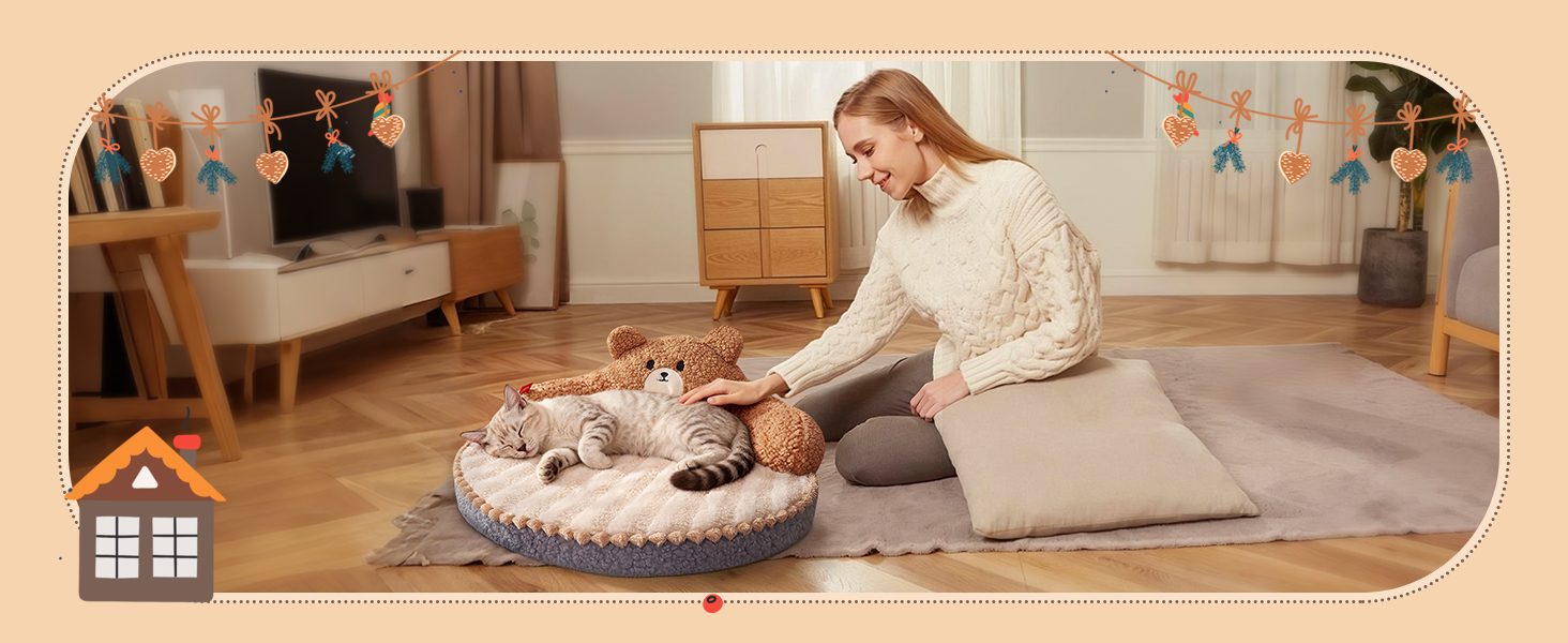 ALLSOPETS Крісло-лежанка для котів, пухнасте, тепле, кругле, для дому, знімний, пральний, для котів, кошенят та маленьких собак (Мокко Браун)