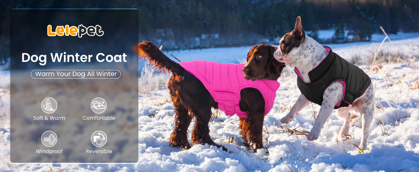 Водонепроникна куртка для собак Lelepet, тепла зимова куртка для маленьких собак, двостороння вітрозахисна куртка з застібкою-липучкою, рожева, розмір S