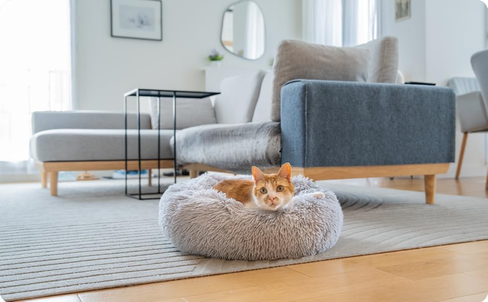 Кругле ліжко для собак та котів, діаметр 60 см, висота 15 см - м'яке, знімний коврик, нековзна підставка, сіре