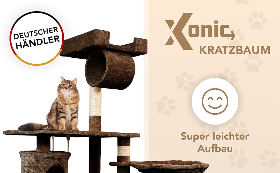 Стійке котяче дерево Foxdevil by xonic 141 см, коричневе, з ігровою платформою, гамаком, будиночком і канатом для котів
