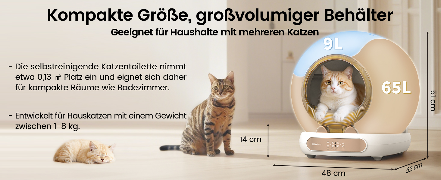 Самоочисний електричний лоток для котів LELO PAWS XXL (74л) з керуванням через додаток, дезодоризацією та шторкою, золотистий
