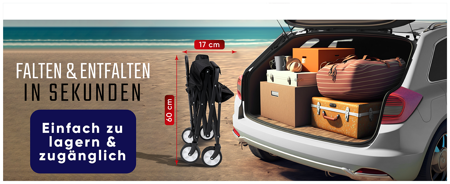 Складаний вагон-тележка з великою місткістю, стабільний та портативний. Ідеально для спорту, покупок та кемпінгу