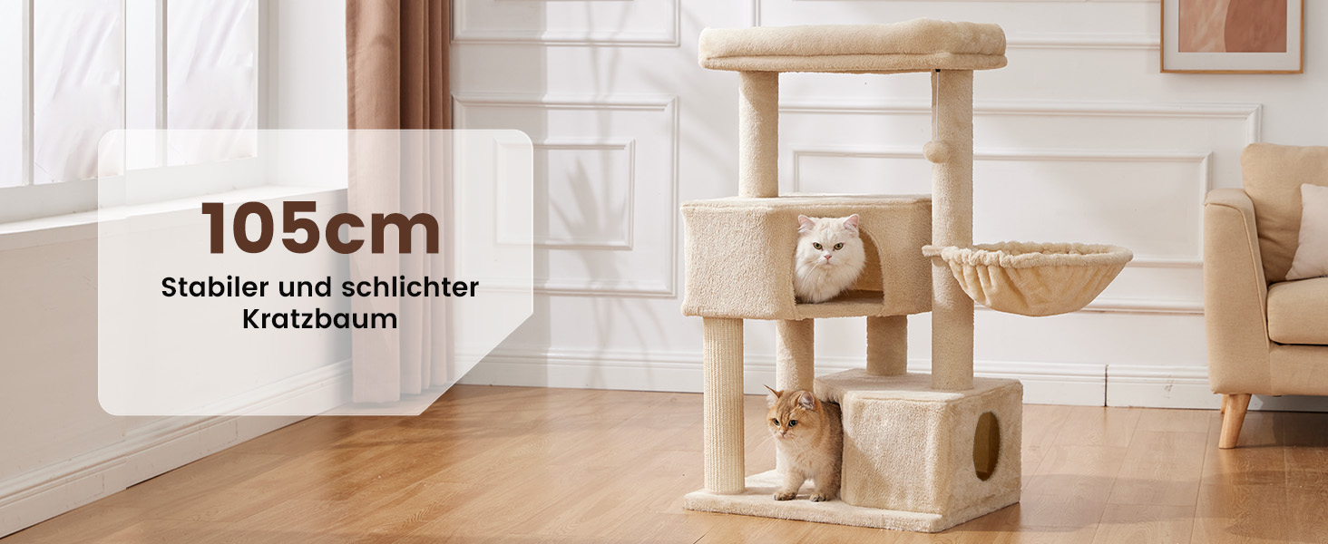 Кліматизатор для котів Gardner Pet Katzenbaum, 105 см. Кліматизатор з дряпальною колоною, платформою, 2 печерами, кошиком, сірий (59 x 44 x 105 см)