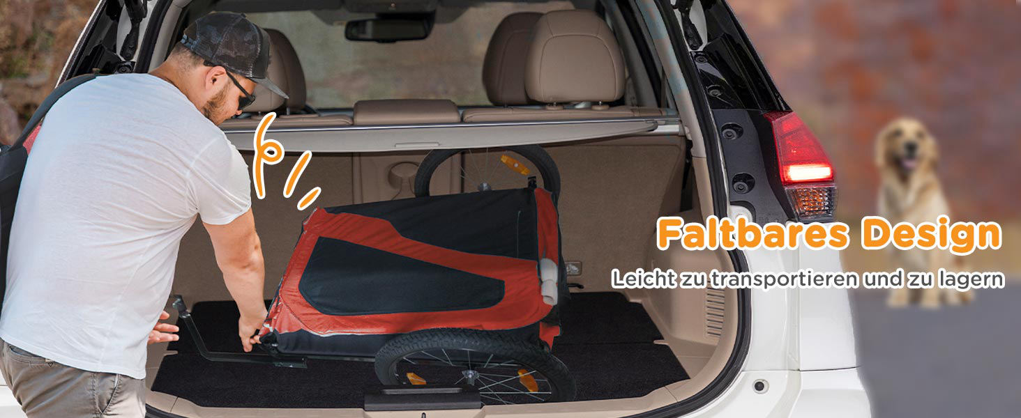 PawHut Причіп для собак 2-в-1, велосипедний причіп для собак, візок для собак з відбивачами, максимальне навантаження 30 кг, для великих собак, матеріал Оксфорд, червоний