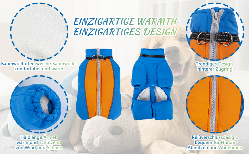 Водонепроникний зимовий одяг для собак CHZIMADE: тепла флісова жилетка та куртка для маленьких собак та цуценят. Відбиваючий дизайн, блакитний колір, розмір M