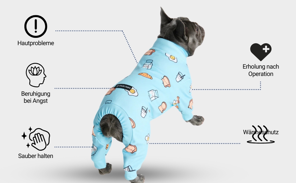 Піжама для собак Spark Paws, ультрам'яка, 4-стороння еластичність, для відновлення після операції, спальний костюм-комбінезон для маленьких, середніх та великих собак, колір Breakfast Blue, розмір 3XL (25-34 кг)