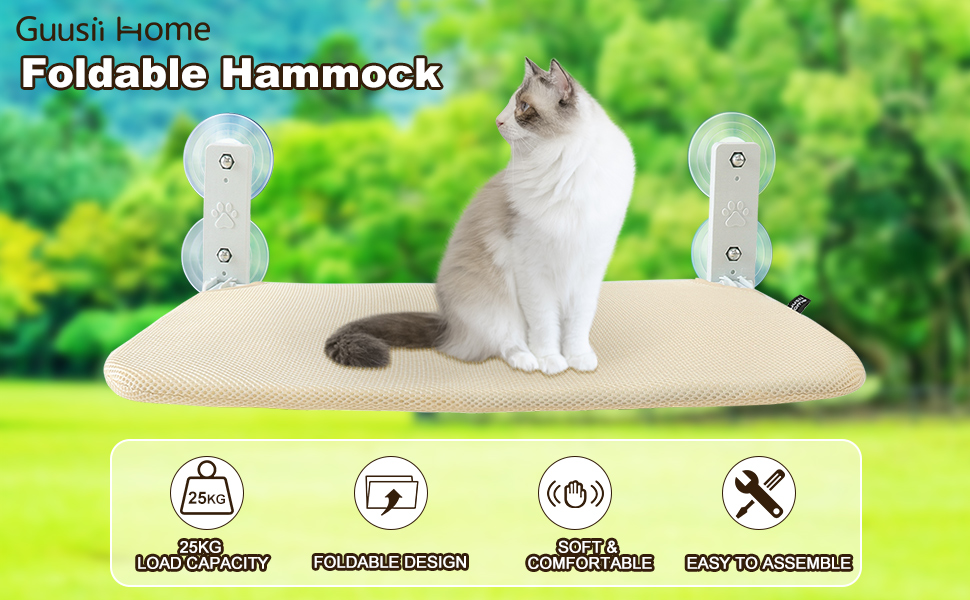 Кішка ліжко на вікно GUUSII HOME: гамак для котів, зручна лежанка на вікно, сірий колір, розмір M