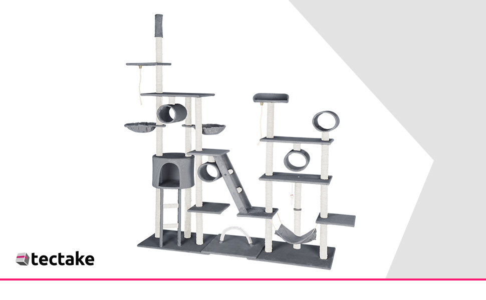 Драбина-кіготь Tectake Snooky | Ігровий центр для котів з багатоярусною драбиною та будиночком | Сірий колір, артикул 403917