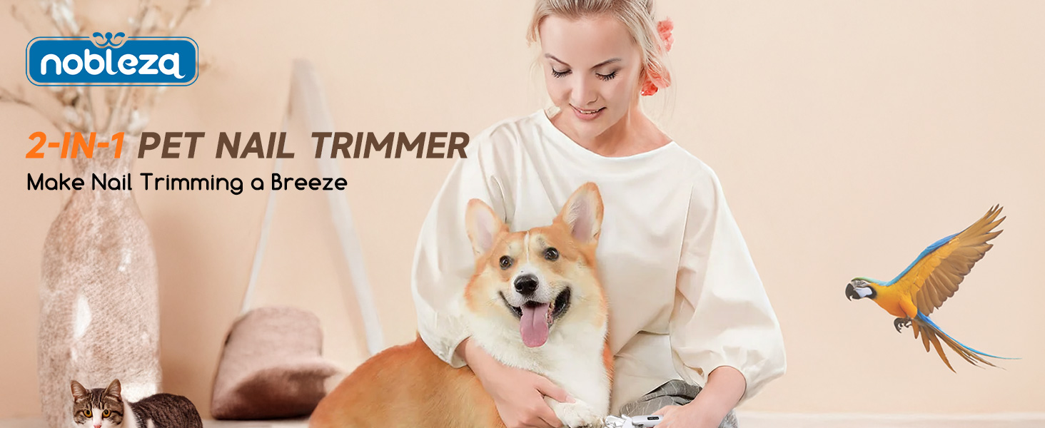Електричний триммер для когтів Nobleza 2 в 1 з LED-підсвічуванням для собак та котів середніх та маленьких порід