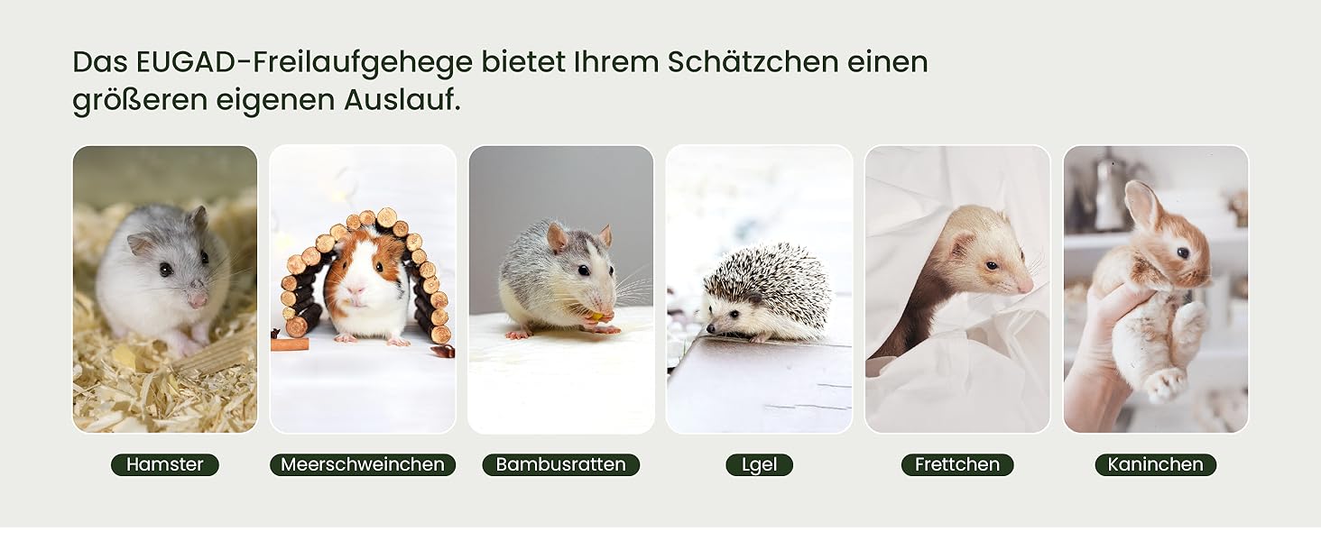 Кігульник для кроликів та інших дрібних тварин EUGAD, 16 прозорих панелей, 50x72 см, розширюваний, для кроликів, морських свинок, хом'яків, їжаків, 302x102x72 см (16 шт.)