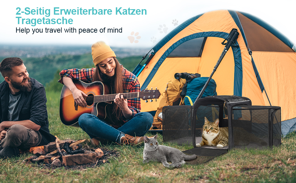 Транспортна переноска для котів Morpilot, велика, 45x33x36 см, розширювана, для 2 котів/собак/щенят, підходить для авіаперельотів, сіра