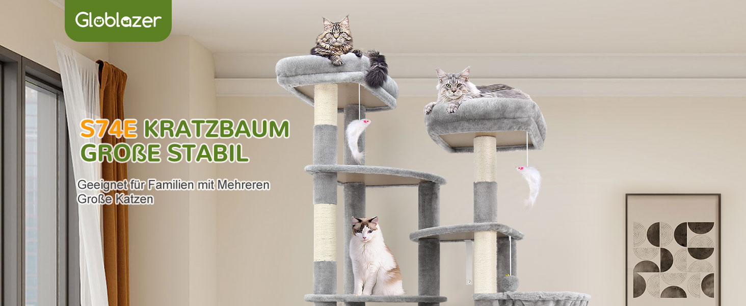 Драбина для котів Globlazer XXL, 189 см, сірий, з великою печерею та платформами